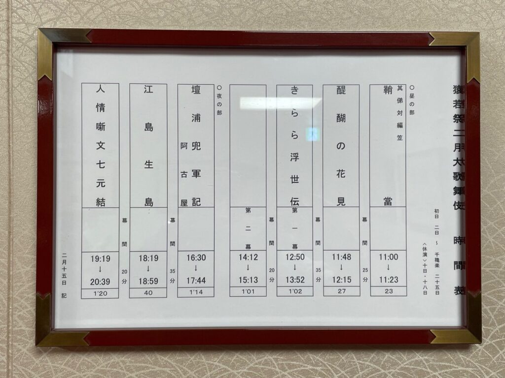 2月猿若祭演目と時間割